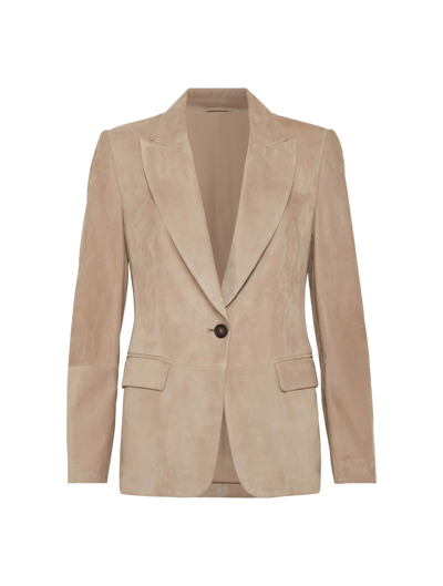Brunello Cucinelli Leather Jacket In Taupe