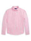 Polo Ralph Lauren Logo-embroidered Striped Linen Shirt In Pink White