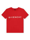 GIVENCHY RED CREWNECK T-SHIRT WITH CONTRASTING LOGO LETTERING PRINT IN COTTON BOY