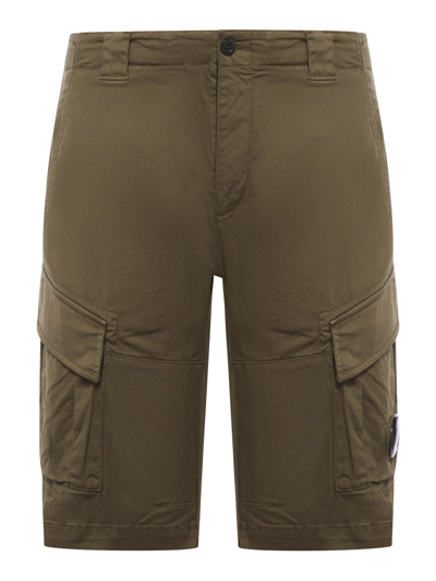 C.p. Company Stretch Sateen Cargo Shorts In Green