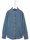 Polo Ralph Lauren Embroidered-logo Denim Shirt In Blu