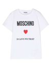 MOSCHINO WHITE T-SHIRT WITH LOGO IN COTTON BOY