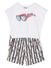 MOSCHINO BLACK AND WHITE T-SHIRT AND SHORTS SET WITH TEDDY BEAR LOGO IN STRETCH COTTON GIRL