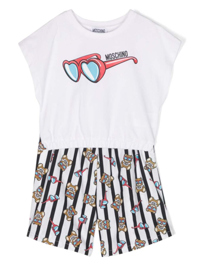 Moschino Kids' Teddy Bear-print Cotton Shorts Set In White