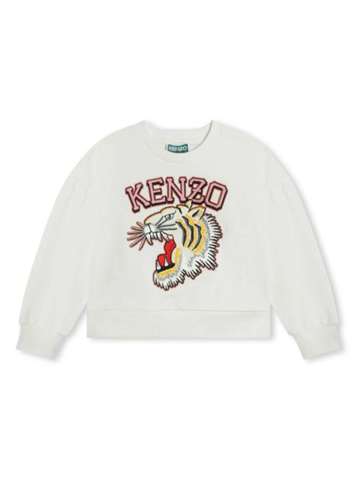 KENZO WHITE SWEATSHIRT WITH TIGER PATCH IN COTTON GIRL