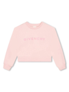GIVENCHY PINK CREWNECK SWEATSHIRT WITH LOGO LETTERING EMBROIDERY IN COTTON BLEND GIRL