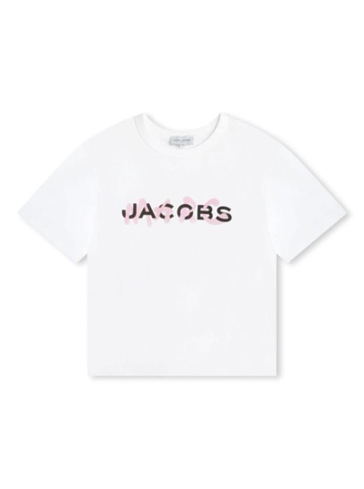 MARC JACOBS WHITE CREWNECK T-SHIRT WITH LOGO LETTERING PRINT AT THE FRONT IN COTTON GIRL