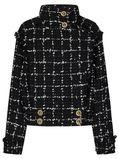 Balmain Metallic Checked Cotton-blend Tweed Jacket In Black