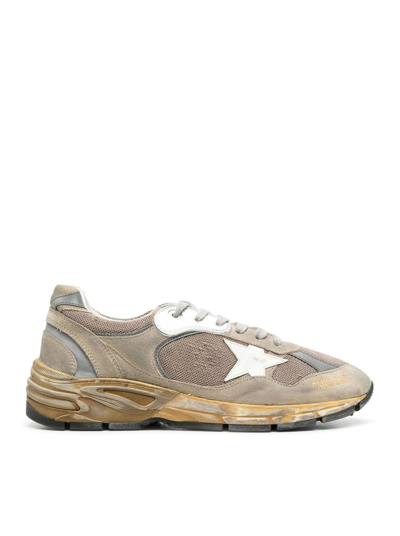 Golden Goose Running Dad Net And Suede Upper Leather Star In Taupe Silver White