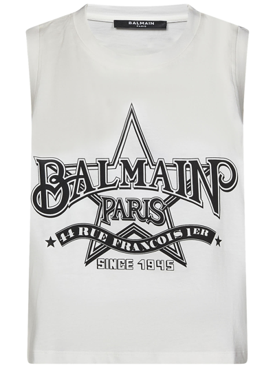 Balmain Logo Cotton Jersey Crop Top In White
