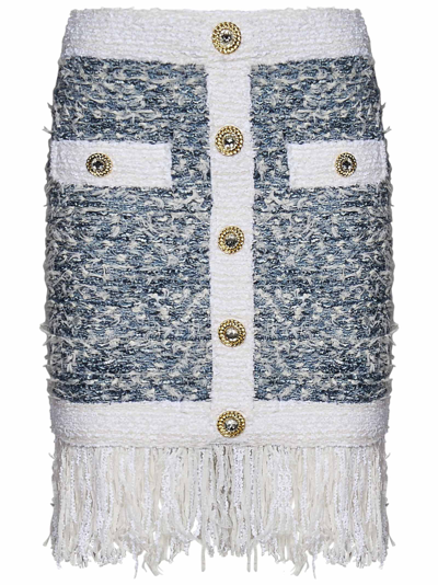Balmain Mini Blue Denim Tweed Skirt