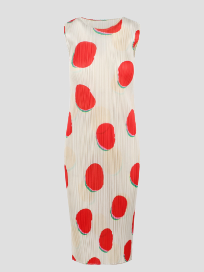 Issey Miyake Off-white & Red Bean Dots Midi Dress