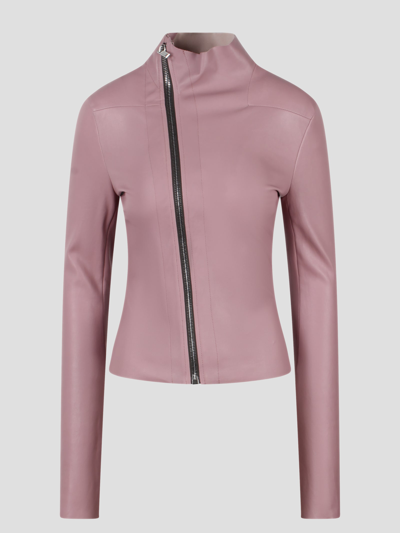 Rick Owens Asymmetric Leather Jacket In Pink