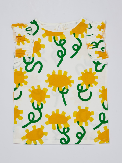 Stella Mccartney Kids' Floral-print Cotton Tank Top In Bianco-giallo