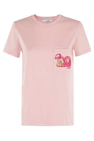 Max Mara Elmo Embroidered Cotton T-shirt In Pink