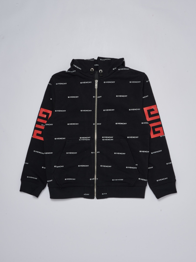 Givenchy Kids' Black Hoodie For Boy With Logo In Nero E Bianco