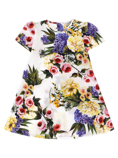 Dolce & Gabbana Baby Girls Ivory Floral Cotton Dress In Multicolor