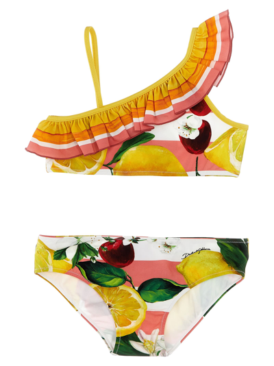 Dolce & Gabbana Kids Printed Ruffled Bikini In Multicoloured