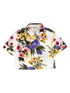 Dolce & Gabbana Garden Print Poplin Crop Shirt In Multicolor
