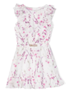 MISS BLUMARINE WHITE DRESS WITH RUFFLES AND FLORAL PRINT