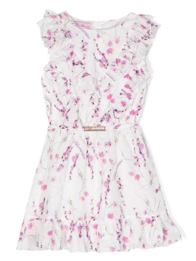 Miss Blumarine Kids' Floral-print Cotton Dress In White