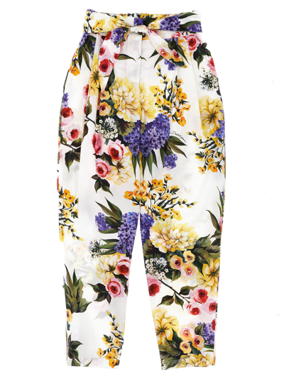Dolce & Gabbana Kids' Floral Print Trousers In Multicolor