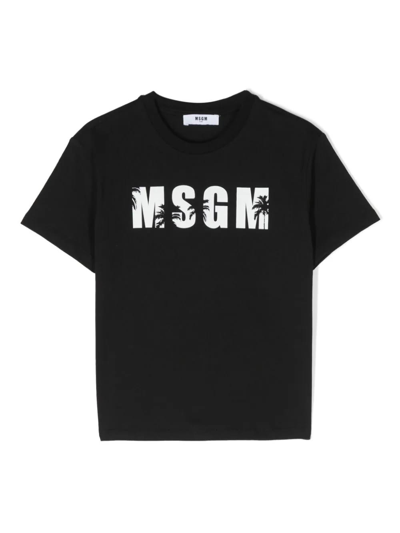 Msgm Teen Boys Black Cotton Palm Tree T-shirt