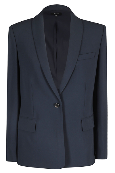Theory Single-breasted Shawl-lapels Blazer In Blue