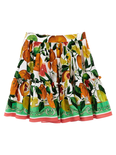 Dolce & Gabbana Kids' Fruit-print Tiered Cotton Skirt In Multicolor