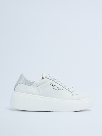 Twinset Fabric Sneaker In Bianco-argento