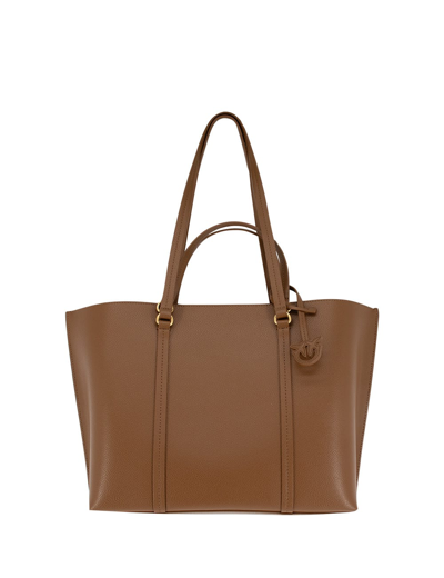 Pinko Love-birds-motif Leather Bag In Brown