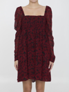 Ganni Minikleid Aus Georgette Mit Print Und Raffung In Red