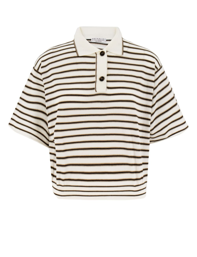 Brunello Cucinelli Polo In Bianco+beige+maple+nero