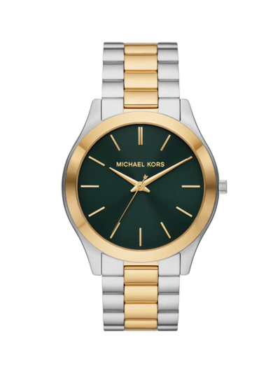 Michael Kors Oversized Slim Runway Two-tone Watch In Green/two-tone