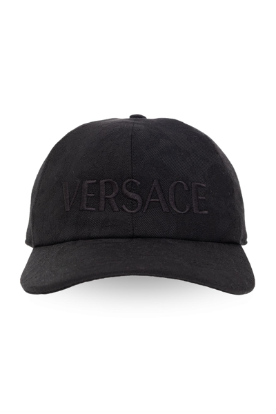 Versace Logo Embroidery Baseball Cap In Black+palladium