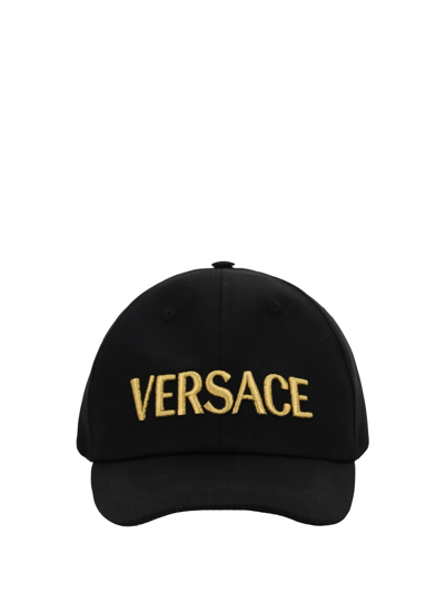 Versace Baseball Cap In Black/gold