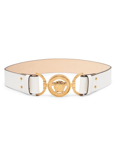 Versace Women's La Medusa Leather Belt In Optic White