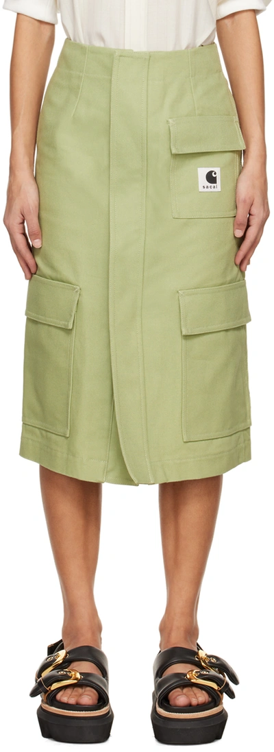 Sacai Khaki Asymmetric Midi Skirt In 501 Khaki