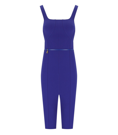 Elisabetta Franchi Square Neck Sheath Crepe Midi Dress In Blau