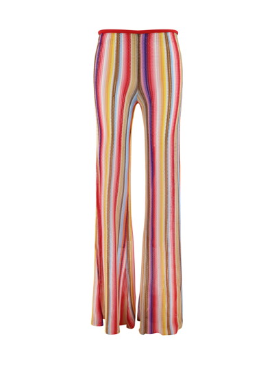 Missoni Striped Knit Low Rise Flared Pants In Multicolor Red Strip