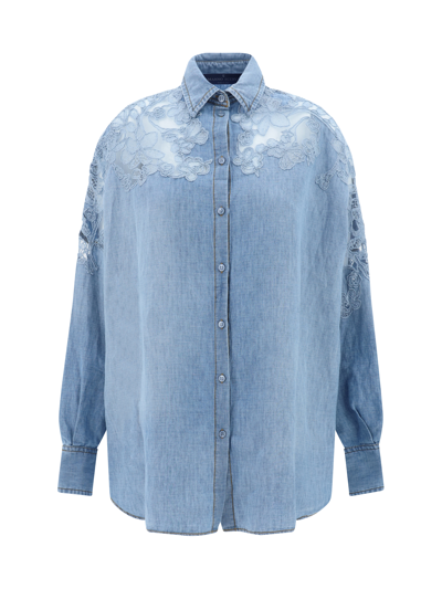Ermanno Scervino Denim Shirt In Bright Cobalt
