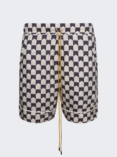 Rhude Checkered Pj Shorts In Cream And Brown