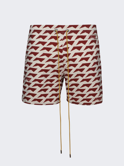 Rhude Beige & Red Graphic Swim Shorts