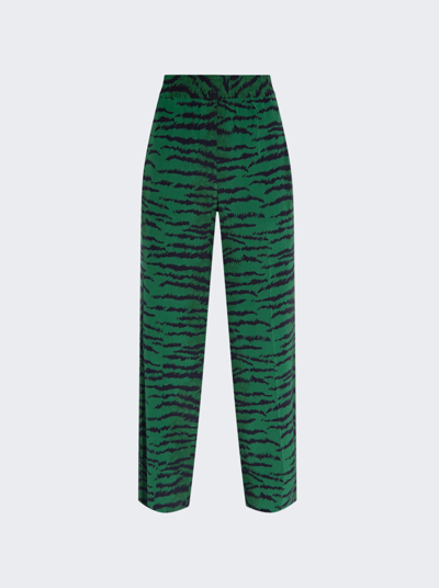 Victoria Beckham Women's Printed Elasticized Trousers In Tiger All Over Green Navy