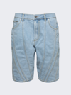 Mugler Panelled Denim Shorts In Light Blue