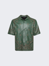 Amiri Men's Leather Laser-cut Bandana Camp Shirt In Rain Forest