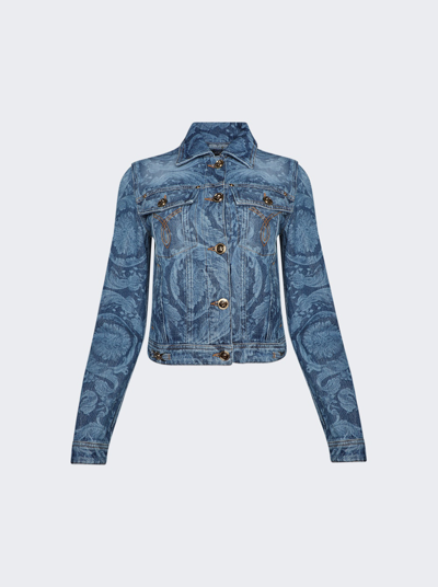Versace Barocco Denim Jacket In Medium Blue