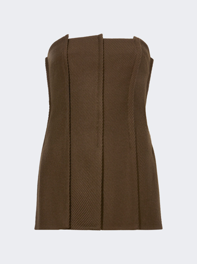 Proenza Schouler Corinne Pintuck Strapless Wool Top In Dark Loden