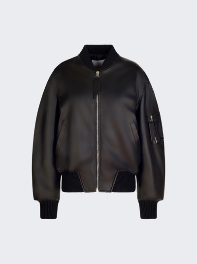 Attico Black Leather Bomber Jacket