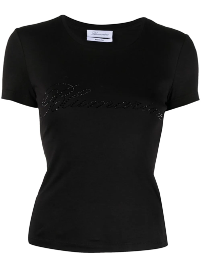 Blumarine Fein Geripptes T-shirt Mit Logo In Black